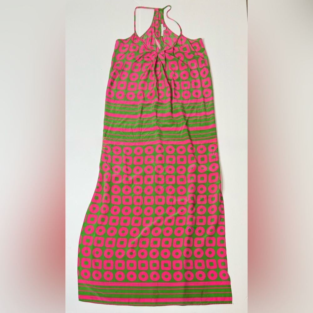 Revolve Amanda Uprichard Pink& Green Silk Maxi Dress Size Small
